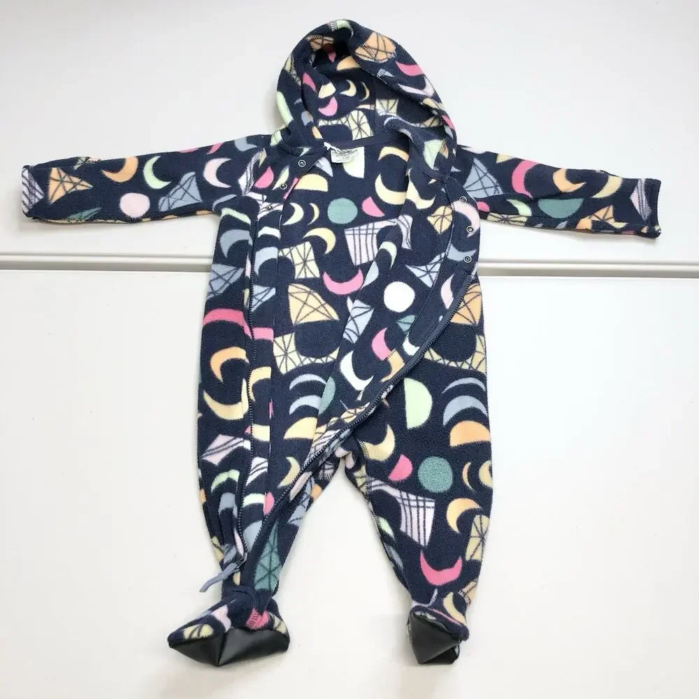 PATAGONIA Infant Micro D Fleece Bunting Suit 3-6M Crescent Moons Mirage Navy - Picture 6 of 12